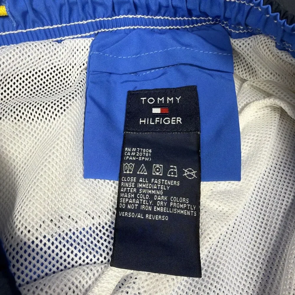 Tommy Hilfiger Sailing Gear USA Board Shorts Men's Large Blue White Yellow Swim